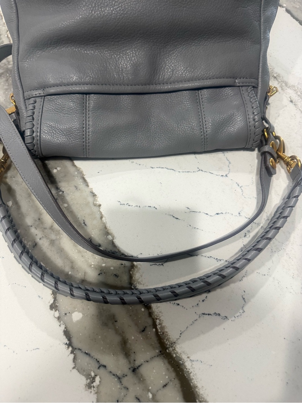 Aimee Kestenberg Gray Leather Braided Shoulder Bag with Gold Hardware - Picture 9 of 16